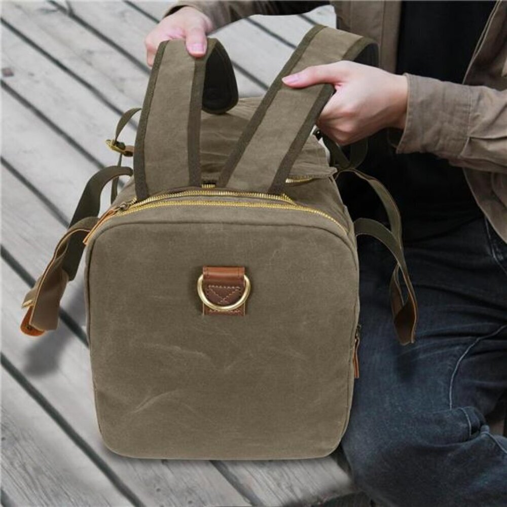Vintage Waxed Canvas Duffle Bag 50L Travel Leather - Picture 7 of 8